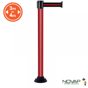 Poteau alu rouge à sangle Noir/Rouge sur socle fixe - Novap