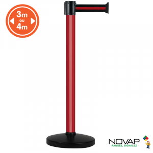 Poteau alu rouge à sangle Noir/Rouge sur socle portable - Novap