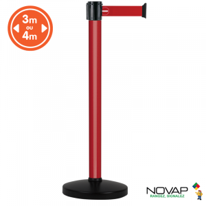 Poteau alu rouge à sangle Rouge Sens interdit sur socle portable - Novap