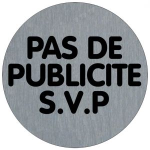 Plaquette de porte Pas de publicité SVP (texte) - Aluminium brosse Ø75mm - 4383286