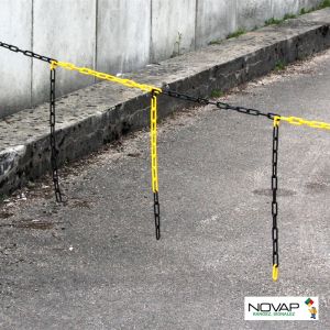 Barrières de chaînes Ø 8mm avec morceaux de chaînes - Jaune/Noir - Novap