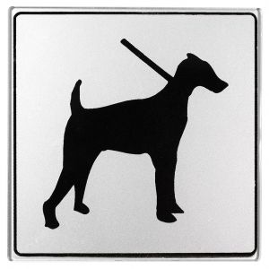 Plaquette de porte Chien en laisse - Plexiglas argent 90x90mm - 4330372