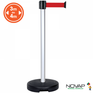 Poteau PVC Gris à sangle Rouge sur socle 9kg à lester - Novap 