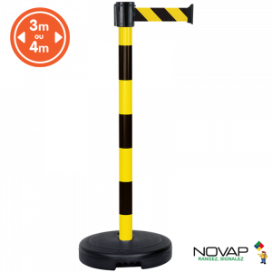 Poteau PVC Jaune/Noir à sangle Jaune/noir sur socle 9kg à lester - Novap 