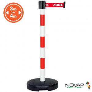 Poteau PVC Rouge/Blanc à sangle Rouge Zone contaminée sur socle 9kg à lester - Novap 