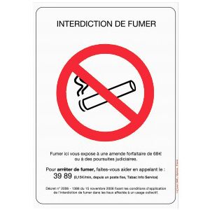 Panneau Interdiction de fumer - Rigide A4 - 4600024