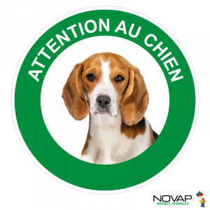 Panneau Attention au chien Beagle - Rigide Ø180mm - Novap