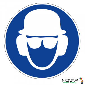 Panneau Obligation de porter un casque, lunettes et casque anti-bruit - Novap