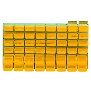 Panneau mural équipé de 32 bacs 0,3L et 16 bacs 1L jaunes avec couvercles pivotants -5056035