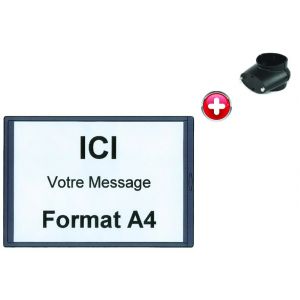 Panneau support d'Information A4 Noir, avec collier de liaison pour tube Ø 50mm - 2030359