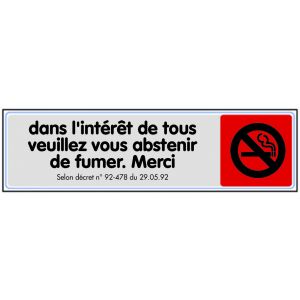 Plaquette de porte Dans l'interet de tous veuillez vous abstenir de fumer. Merci - Plexiglas couleur 170x45mm - 4032795