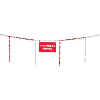 Kit de délimitation barrière de chaîne 5m rouge/blanc et panneau propriété privée - 1365070