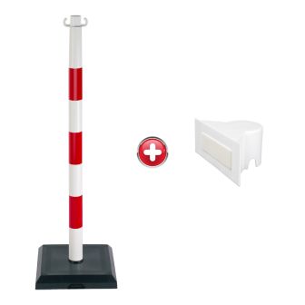 Poteau PVC 1m10 Rouge/Blanc sur socle lesté 3kg avec support panneau - 2000109