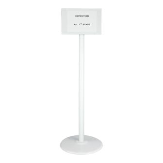Poteau acier grande hauteur Blanc sur socle acier avec support panneau - Novap