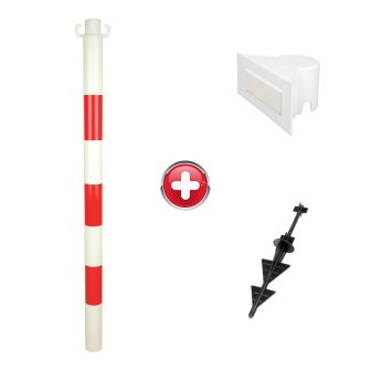 Poteau PVC Rouge/Blanc sur pointe avec support panneau - 2000253