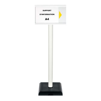 Poteau PVC Blanc sur socle lesté 3kg avec support d'information A4 - 2000567