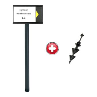 Poteau PVC grande hauteur Noir sur pointe avec support d'information A4 - 2000635