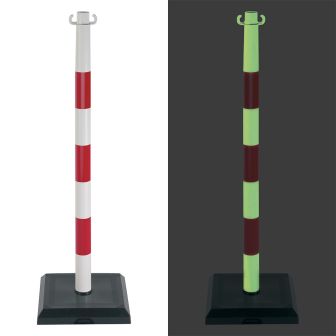 Poteau PVC Rouge/Photoluminescent sur socle lesté 3kg - Novap