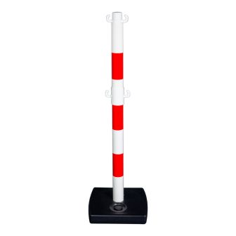 Poteau PVC Rouge/Blanc avec crochets à mi-hauteur sur socle à lester 4kg - Novap