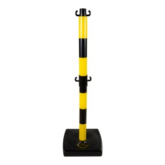 Poteau PVC Jaune/Noir avec crochets à mi-hauteur sur socle à lester 4kg - Novap