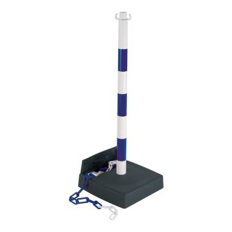 Poteau PVC Bleu/Blanc avec réserve de chaîne sur socle lesté 6kg - Novap