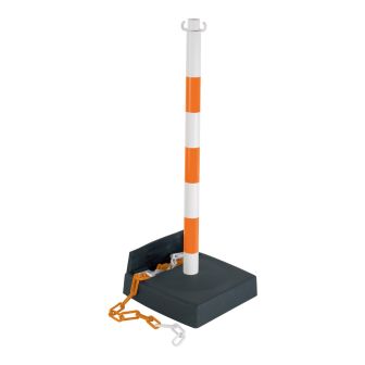 Poteau PVC Orange fluo/Blanc avec réserve de chaîne sur socle lesté 6kg - Novap