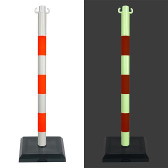 Poteau PVC Orange fluo/Photoluminescent sur socle lesté 3kg - Novap