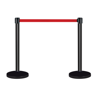 Kit 2 Poteaux à sangles Alu noir sur socle lesté 10kg  avec tête à sangle Rouge 5m x 50mm et tête réceptrice - Novap