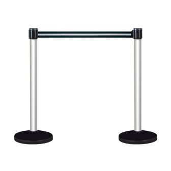 Kit 2 Poteaux à sangles guide file Alu anodisé sur socle lesté 10kg Noir/argent 3m x 50mm - Novap
