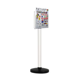 Poteau alu anodisé sur socle portable avec présentoir - Novap