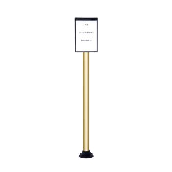 Poteau alu champagne grande hauteur sur socle fixe avec support d'information - Poteau alu champagne grande hauteur sur socle fixe avec support d'information - Novap