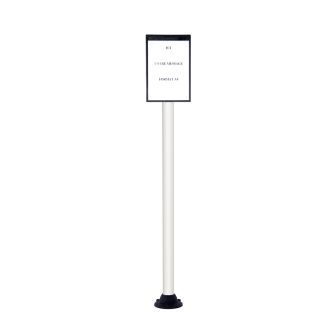 Poteau alu blanc grande hauteur sur socle fixe avec support d'information - Novap