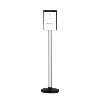Poteau alu anodisé grande hauteur sur socle portable avec support d'information - Novap