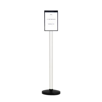 Poteau alu blanc grande hauteur sur socle portable avec support d'information - 2030229