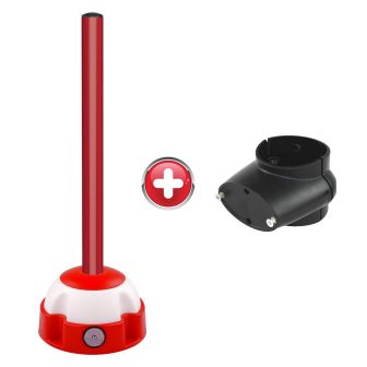 Poteau aluminium Rouge sur socle balise avec collier de laison - Novap