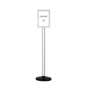 Poteau alu anodisé grande hauteur sur socle portable avec support alu A4 - Novap