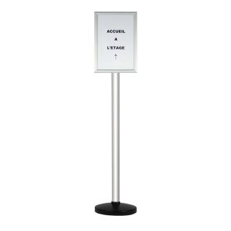 Poteau alu anodisé grande hauteur sur socle portable avec support alu A3 - Novap