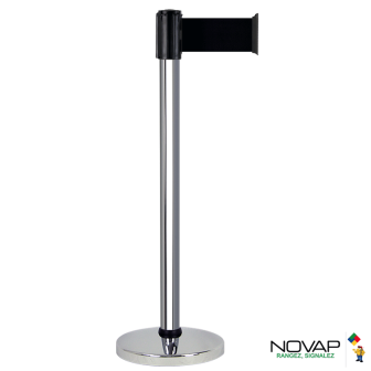 Poteau alu chromé à sangle Noir 3m x 100mm - Novap