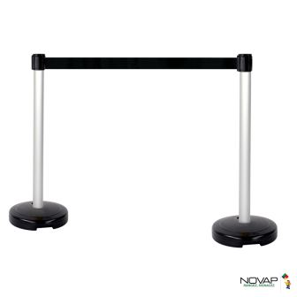 Kit 2 Poteaux PVC Gris sur socle 9kg à lester avec tête à sangle Noir 3m x 50mm et tête réceptrice - Novap