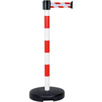 Poteau PVC Jaune/Noir à sangle Jaune/Noir Rétro hachuré 3m x 50mm sur socle 9kg à lester - Novap