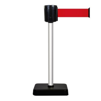 Poteau alu anodisé - sangle rouge 10m x 100mm sur socle mobile - 2801003