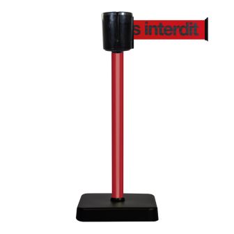Poteau à sangle alu rouge accès interdit 10m x 100mm sur socle mobile - 2801010