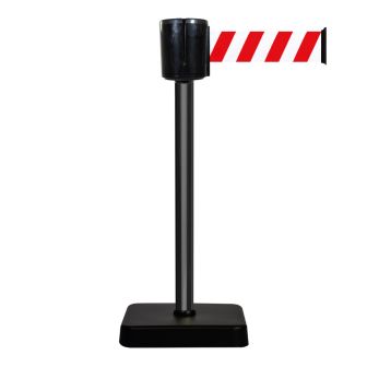 Poteau à sangle alu noir hachuré rouge/blanc 10m x 100mm sur socle mobile - 2801096