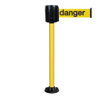 Poteau à sangle alu jaune "danger" 10m x 100mm socle fixe- 2801461