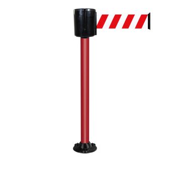 Poteau à sangle alu rouge hachuré rouge/blanc 10m x 100mm socle fixe - 2801478
