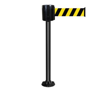 Poteau à sangle alu noir hachuré jaune/noir 10m x 100mm socle fixe - 2801492