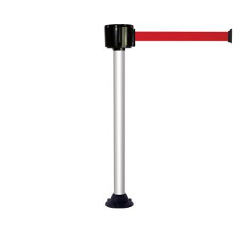 Poteau alu anodisé à sangle grande longueur rouge 12m x 50mm sur socle fixe - Novap