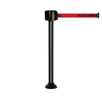 Poteau alu noir à sangle grande longueur rouge + accès interdit 12m x 50mm sur socle fixe - Novap