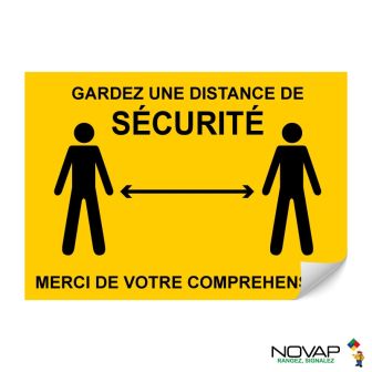 Panneau Garder une distance de sécurité - Jaune - Adhésif A4 - Novap