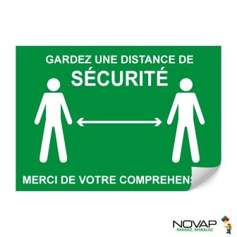 Panneau Garder une distance de sécurité - Vert - Adhésif A4 - Novap